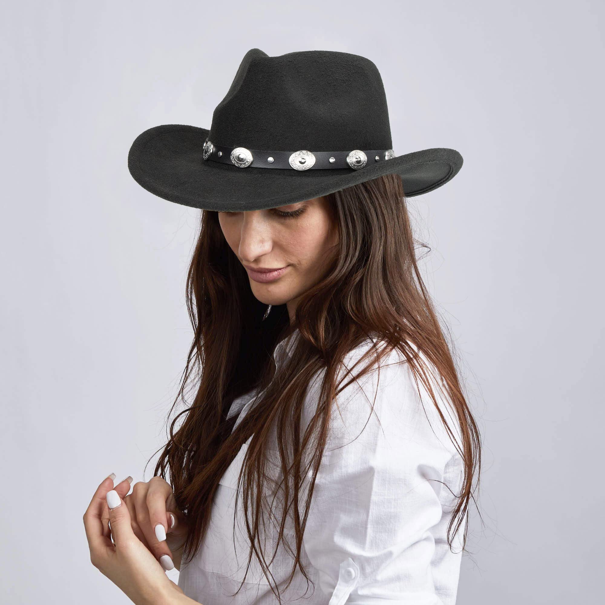 Womens Classic Roll Up Western Cowboy Hat Wide Brim Felt Fedora Hat for Men