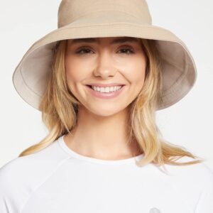 Solbari Holiday Sun Hat - UPF50+ Reversible, Foldable & Packable UV Sun Protection Hat with Full Coverage Brim and Adjustable Drawcord, Natural/Beige Under Brim, Small-Medium