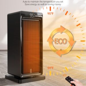 Space Heater, SANVINDER 1500W Portable Electric Heater for Bedroom, ECO Thermostat 90° Oscillating, 24 hours timer, Fast Heating, with Remote, Overheat Protection, LED Display for Office