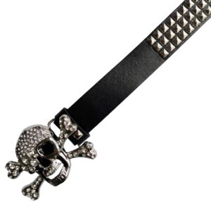 FINERUS Skull Belt Goth Belt Punk Belt Skull Buckle Rhinestone Belt Rivets Punk Rock Belt Punk Waist Belt For Men Women