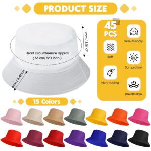 Haysandy 45 Pcs Solid Bucket Hat Bulk Multicolor Hat Packable Fishing Hats Travel Bucket Hat Beach Fishing Cap for Women Men(Multicolor)