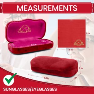 Modern Eyewear Hard Sunglasses Case | Velvet Protective Hard Glasses Case for Men and Women with Cleaning Cloth | Large Red