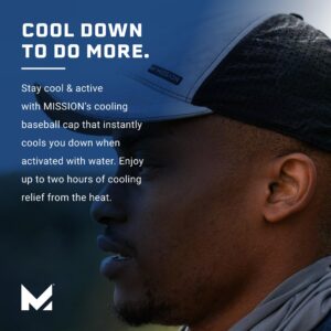 MISSION Cooling Apex Hat, Bering Sea/White - Unisex Baseball Cap for Men & Women - Lightweight & Adjustable - Cools Up to 2 Hours - UPF 50 Sun Protection - Machine Washable