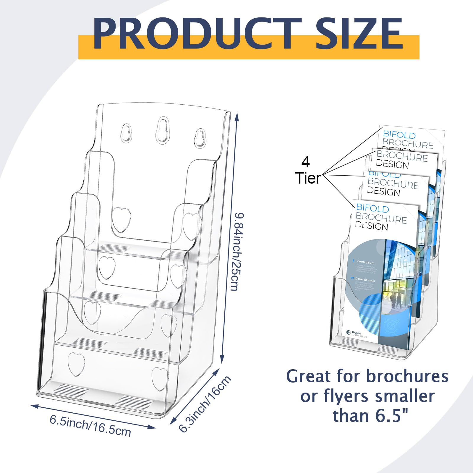 Crtiin 2 Pieces Acrylic Brochure Holder Brochure Display Stand 4 Tier Clear Pamphlet Flyer Holder Acrylic Magazine Holder Clear Acrylic Organizer for Wall Mount or Countertop (6 x 9 Inch)