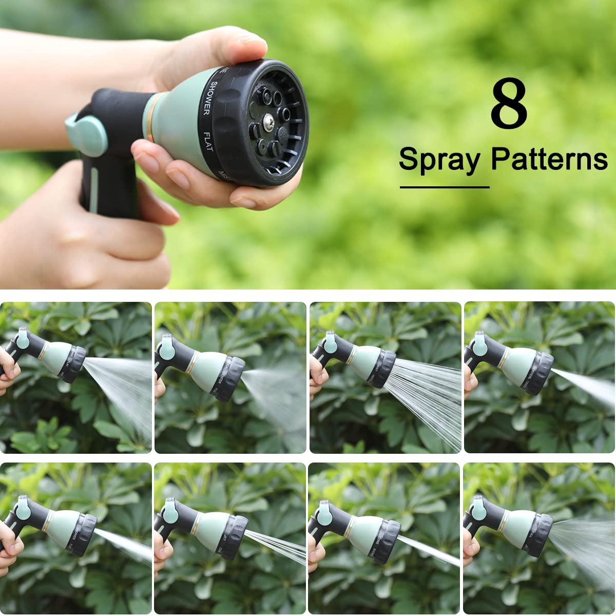 FANHAO Garden Hose Nozzle Heavy Duty, 100% Metal Water Hose Nozzle Sprayer with 8 Spray Patterns, High Pressure Sprayer Nozzle with Thumb Control, On Off Valve for Garden Watering, Car & Pet Washing