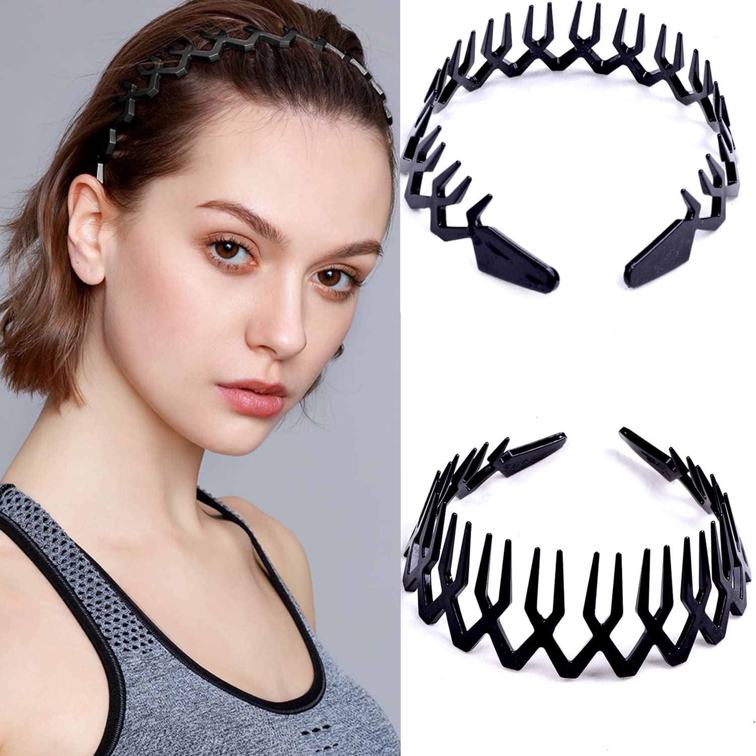 LAPOHI 10 pcs Non Slip Fashion Effortless Plastic Headbands with Teeth Skinny Hair Bands Combs for Women Men Teen Girls