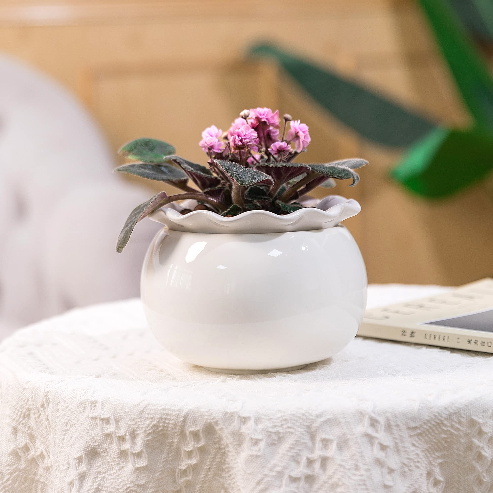 African Violet Pots 6 Inches Ceramic, Effortless Self Watering Pots for Indoor Plants for Busy Plant Lovers, Easy Plant Self Watering Pot, Plant Pots, Flower Pot, Plant pots Indoor