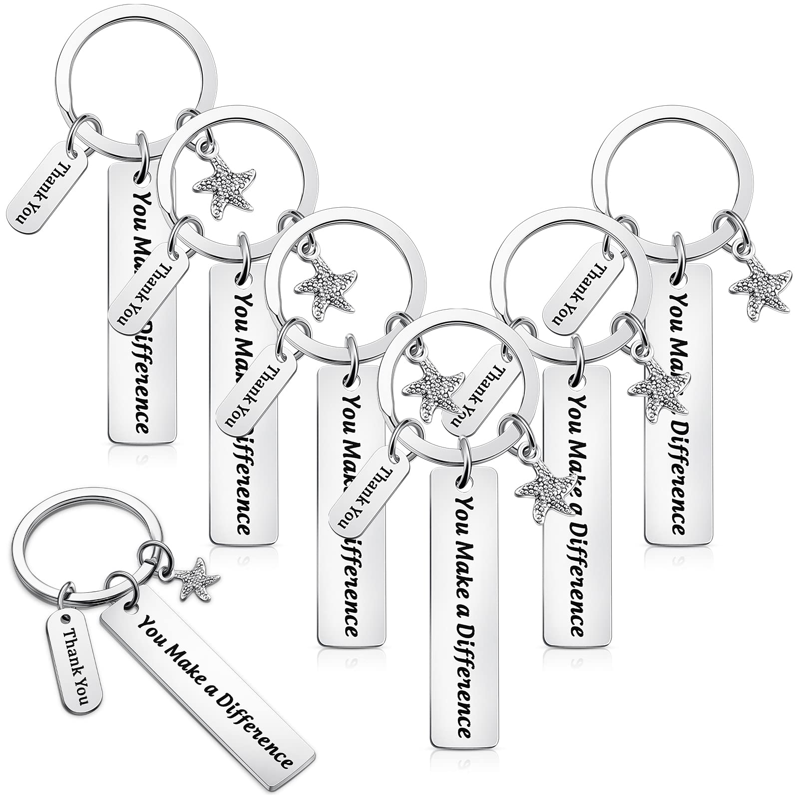 Yinkin 6 Pcs Thank You Gifts Appreciation Keychain You Make a Difference Gift Key Chain Thank You Keychain Engraved Stainless Steel Key Charm for Christmas Coworker Teacher Doctor Employee