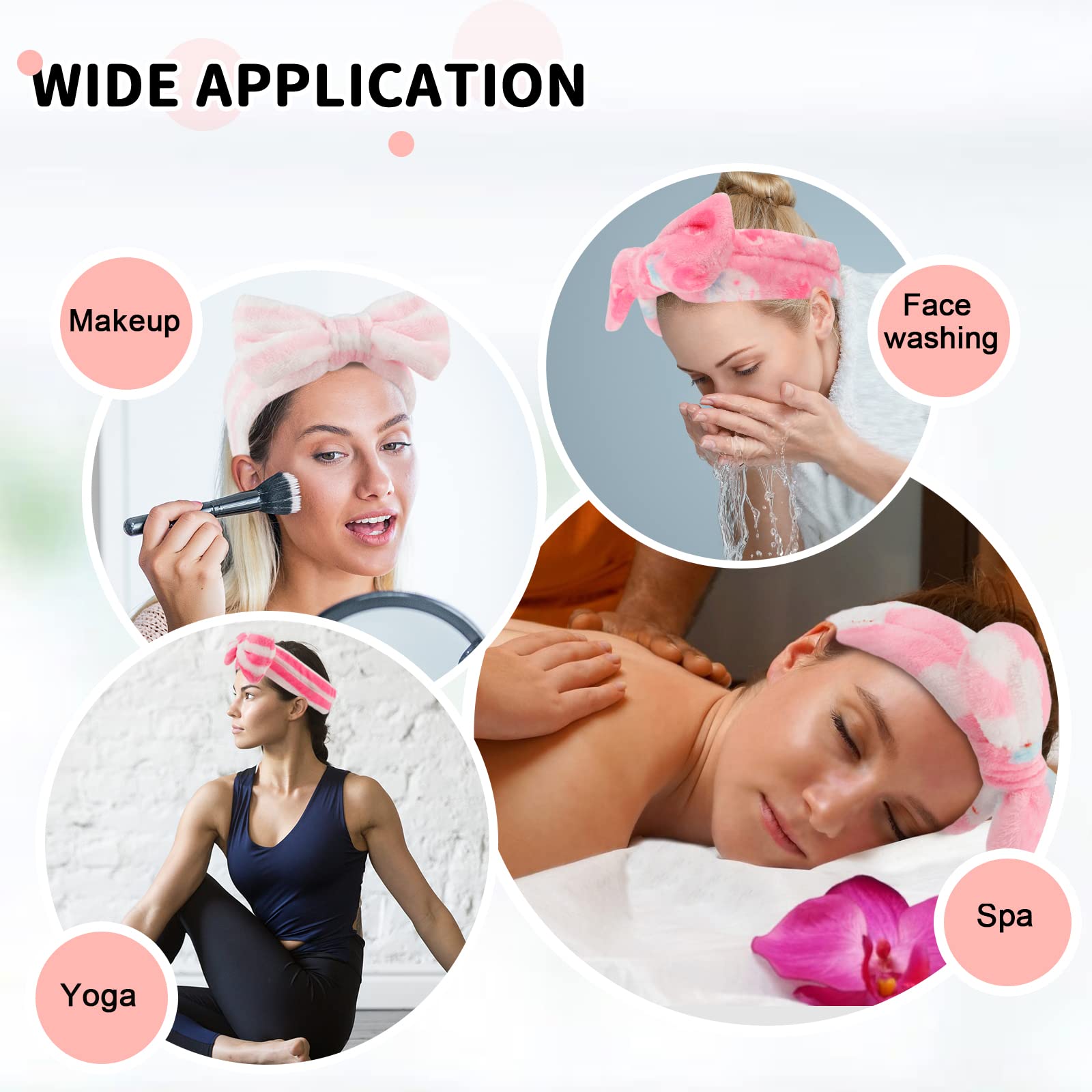 WHAVEL 9 Pack Pink Microfiber Hairband for Washing Face, Makeup Headband Skincare Headbands with Cute Bow, Fluffy Face Wash Headband for Women