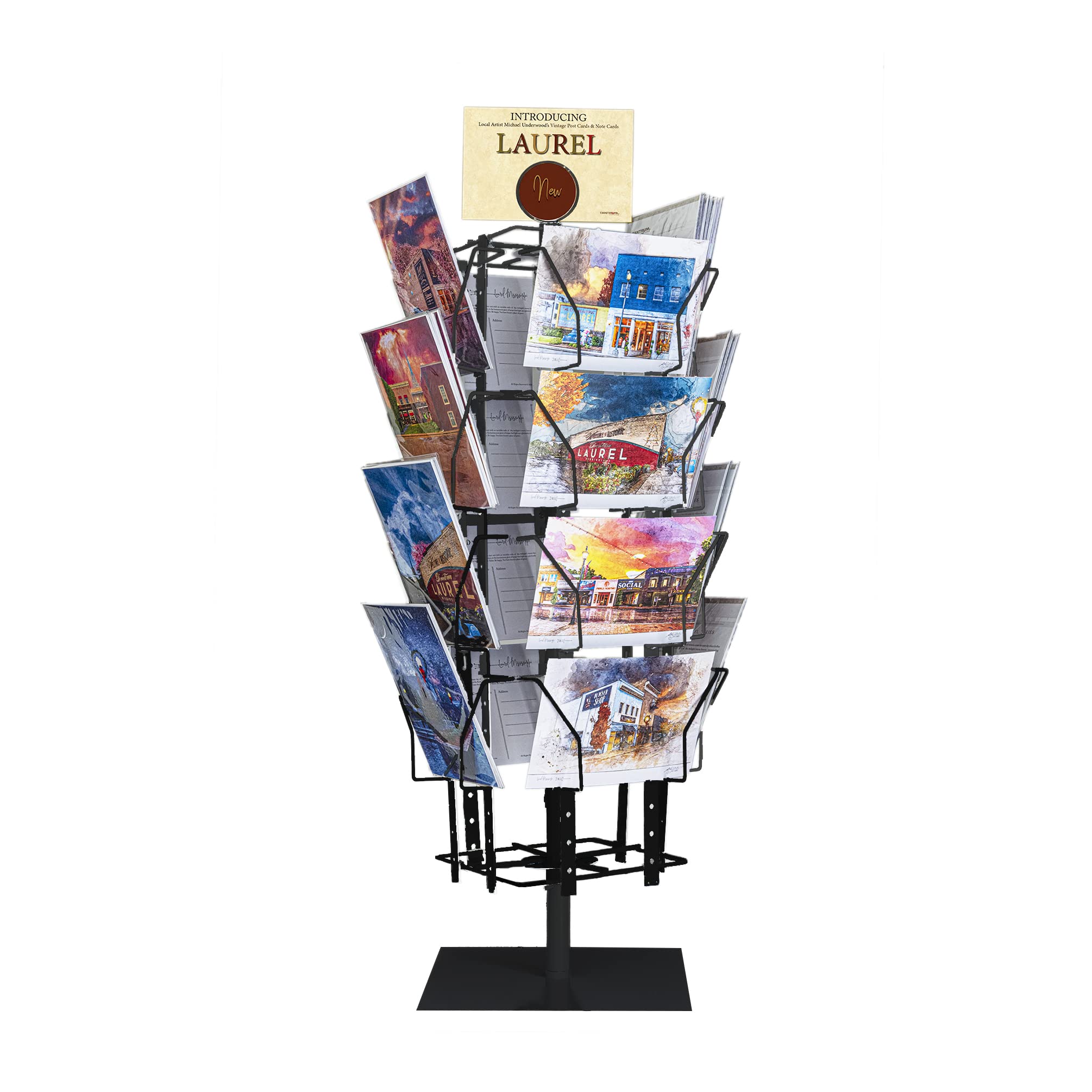 FixtureDisplays® Up to 9.9" Wide 16 Adjustable Pockets Display Rack, Greeting Post Card Christmas Holiday Spinning Rack Stand. Pocket Size: 4.5-9.9" Wide X 5.8" Tall, 16 Pockets 11602-L-BLK-NPF-SL