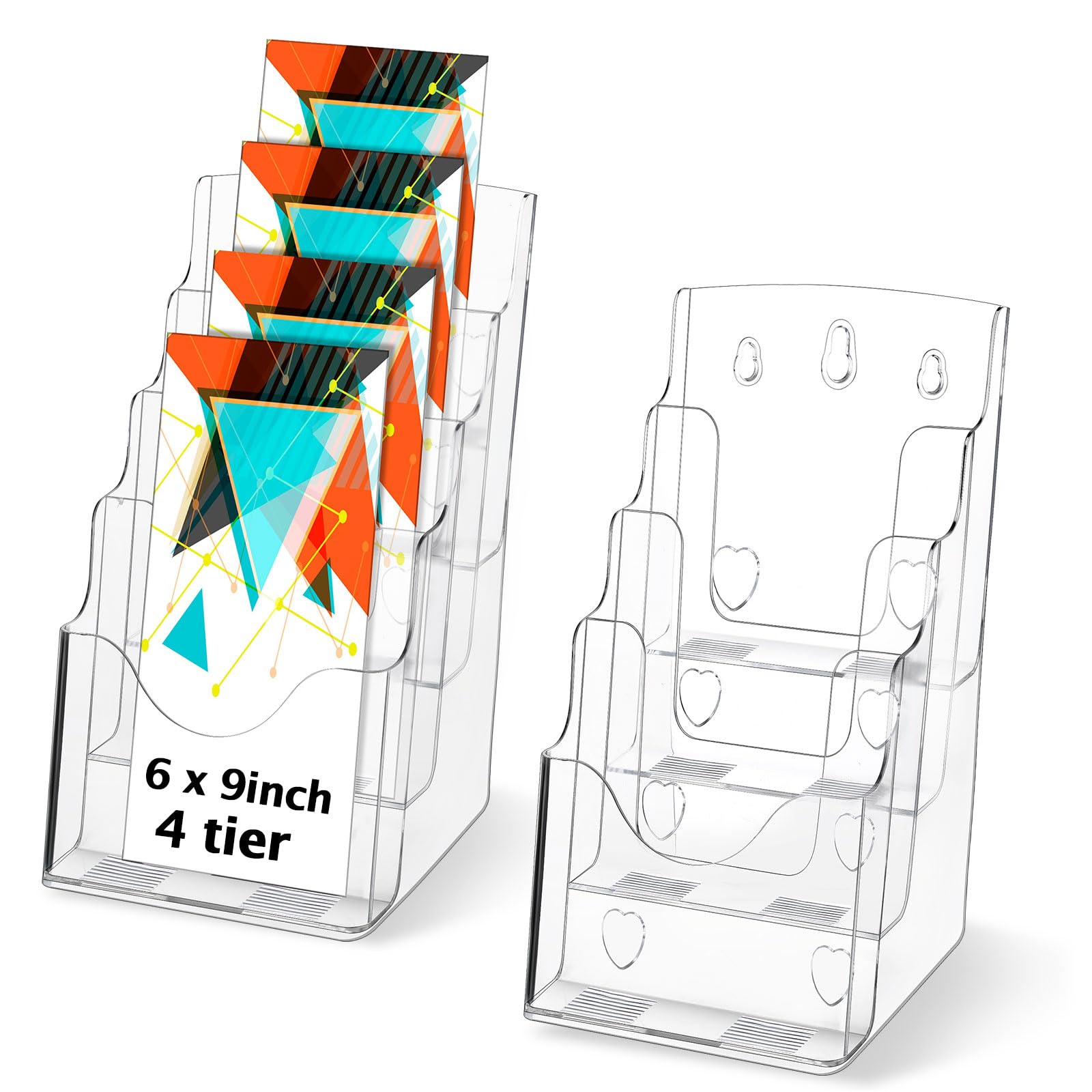 Crtiin 2 Pieces Acrylic Brochure Holder Brochure Display Stand 4 Tier Clear Pamphlet Flyer Holder Acrylic Magazine Holder Clear Acrylic Organizer for Wall Mount or Countertop (6 x 9 Inch)