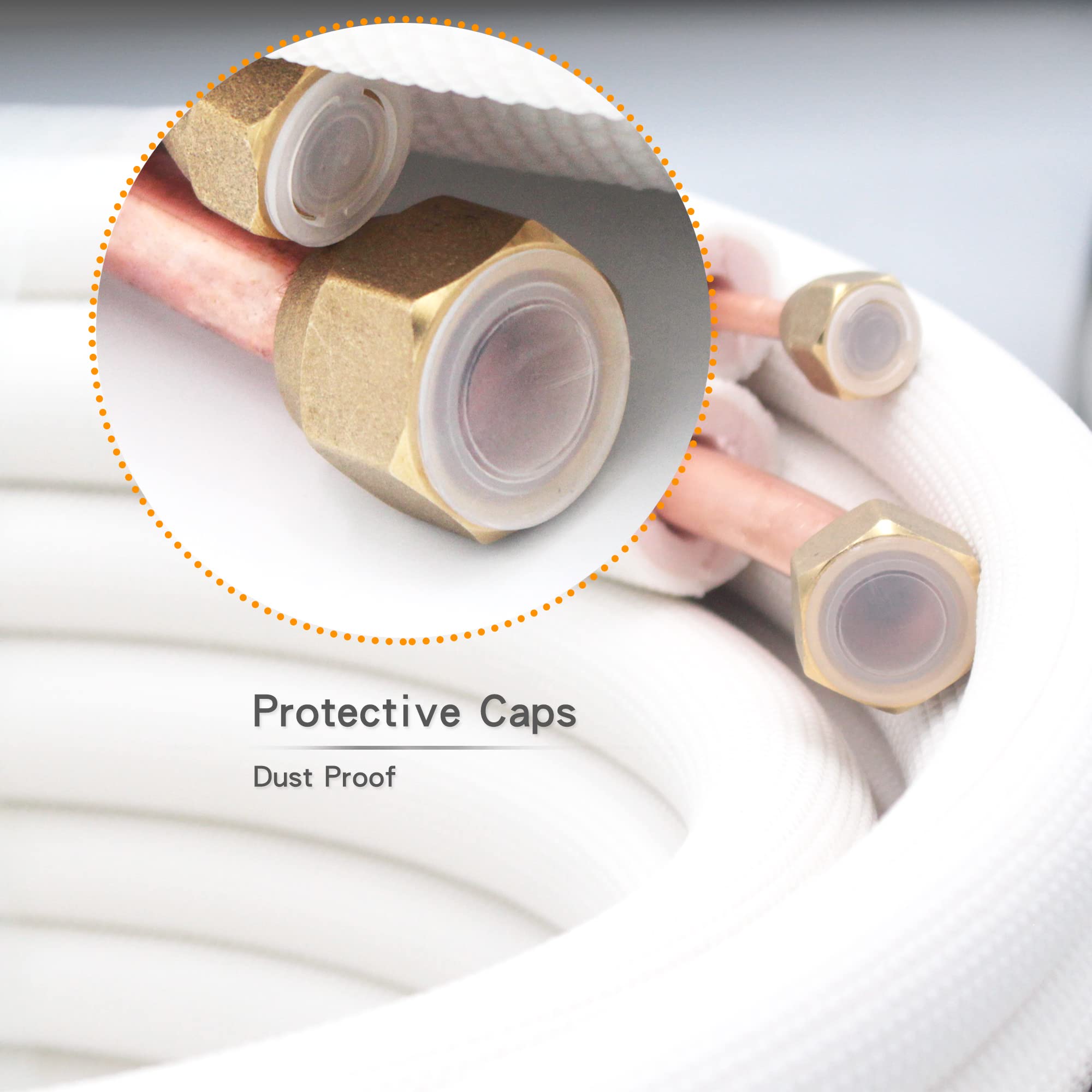 25ft Length Mini Split Line Set,1/4" 5/8" OD Copper Pipes Tubing and 3/8 White PE Thickened Insulated Coil with Flared Nuts for Mini Split Air Conditioner HVAC or Heat Pump System. (25Ft(1/4+5/8))