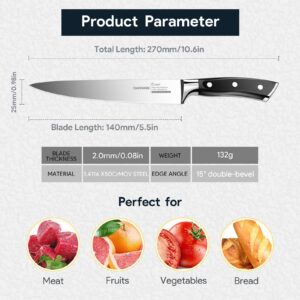 OAKSWARE 5.5-Inch Kitchen Utility Knife, German Stainless Steel, Full Tang, Paring Knife Kitchen Knife Chef Knife for Cutting, Peeling, Slicing Fruit, Vegetables, Bread and Meat