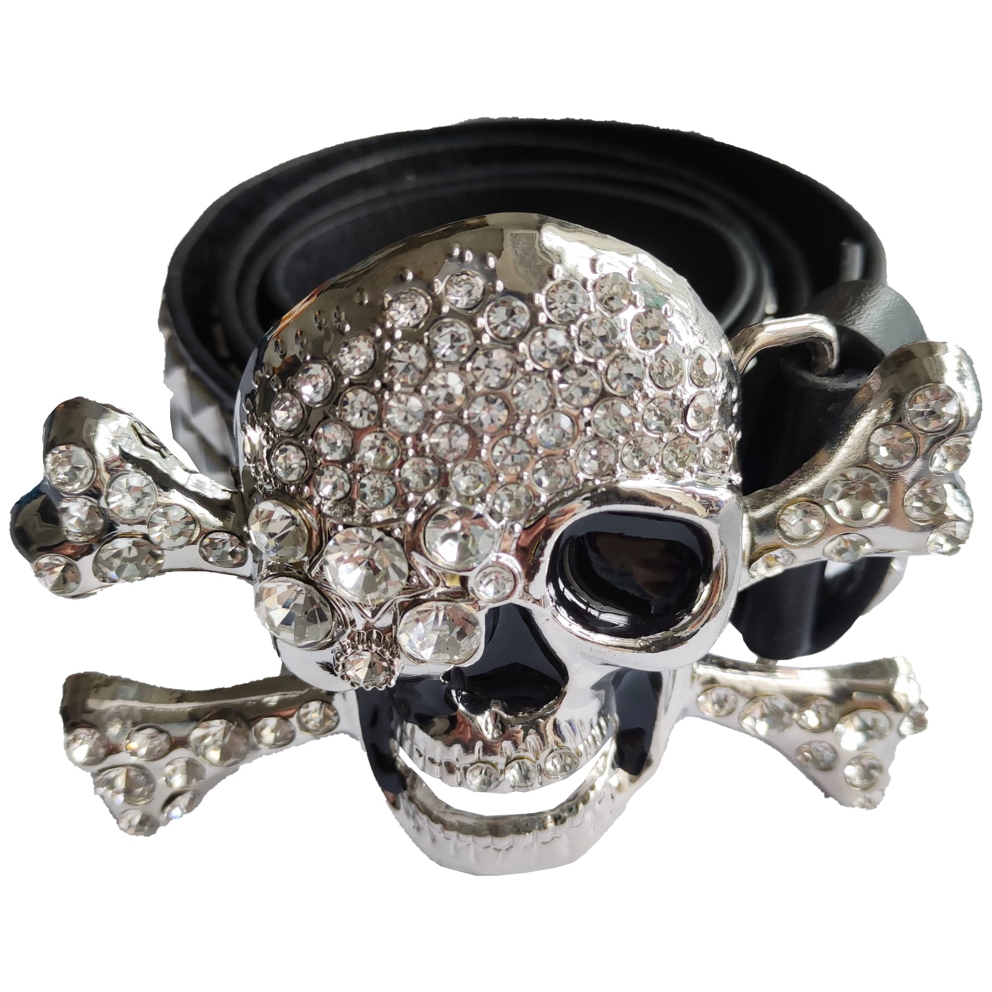 FINERUS Skull Belt Goth Belt Punk Belt Skull Buckle Rhinestone Belt Rivets Punk Rock Belt Punk Waist Belt For Men Women