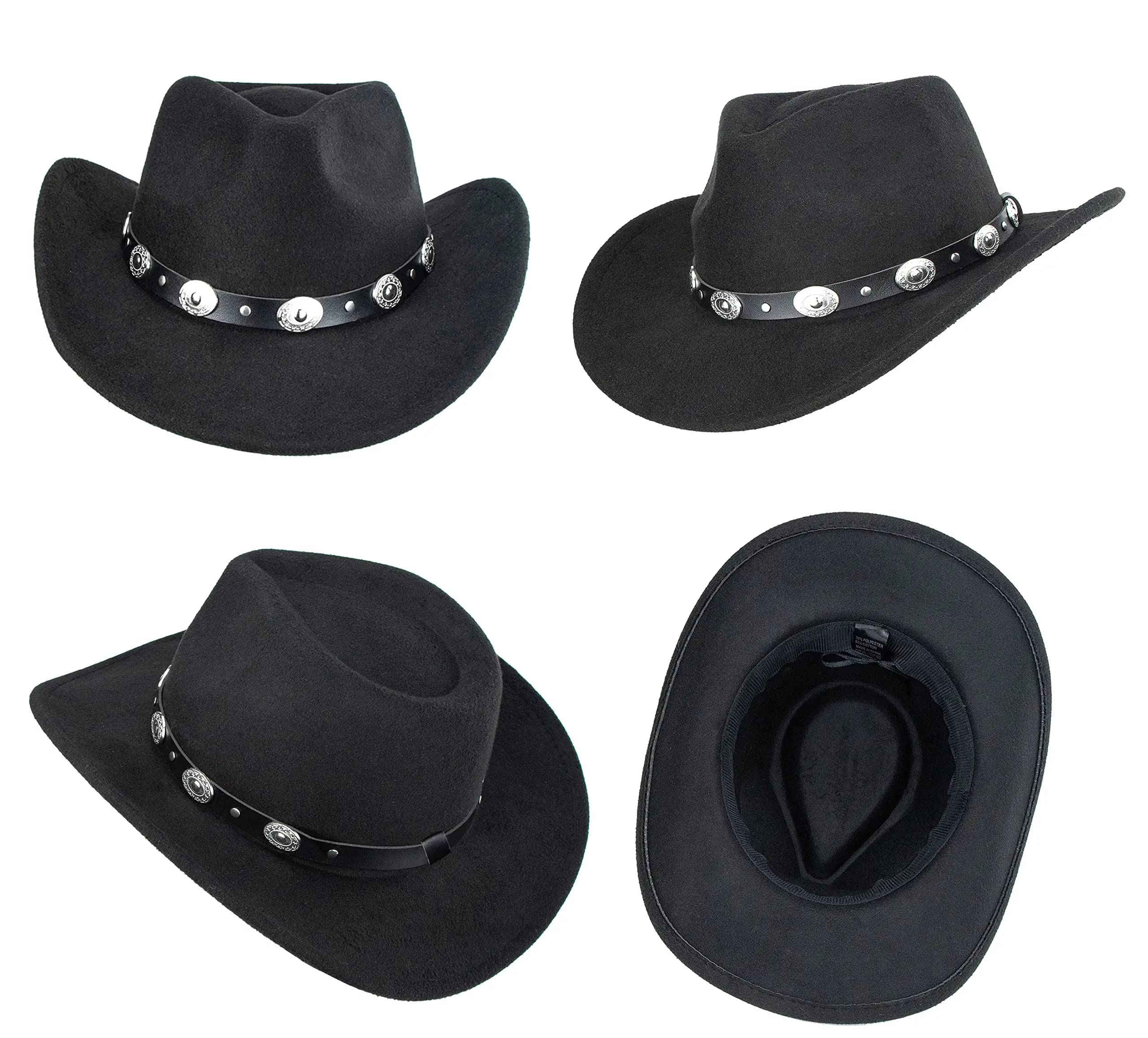 Womens Classic Roll Up Western Cowboy Hat Wide Brim Felt Fedora Hat for Men