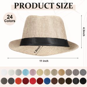 24 Pack Short Brim Straw Hats Unisex Cotton Houndstooth Trilby Hat with Black Band Seasonal Panama Sun Hat for Men Women Beach, 24 Colors