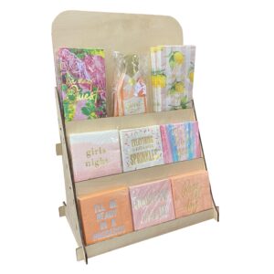 TORCHED DISPLAYS Greeting Card Organizer Display Stand – 3-Tiered Picture Stands for Display – Multipurpose Wooden Stand Ideal for Greeting Cards, Photos, Birthday Cards, Baseball Card Stand