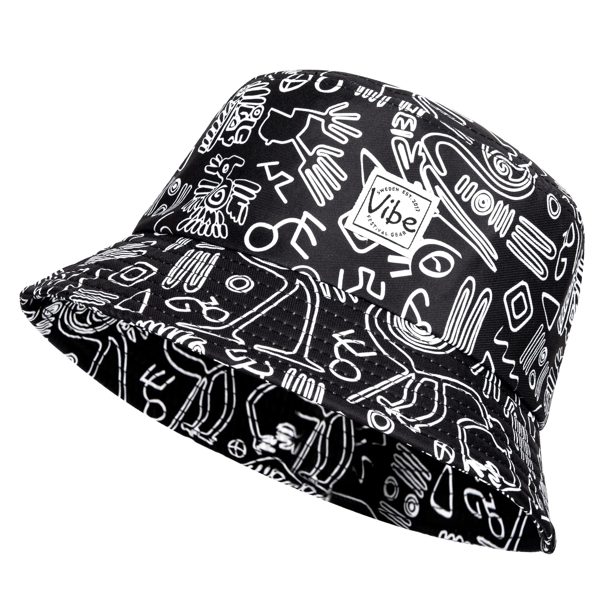 Vibe Festival Gear Bucket Hat Unisex for Men Women Fashion Fishing Hat Cute Fisherman Cap (BW Tribal-L-XL)