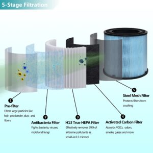 Air Purifier AP1001 Replacement Filter, Compatible with AIRTOK AP1001 Air Purifier, Part # AP1001-RF, 5-Layer Purification System, H13 True HEPA Filter, 2-Pack