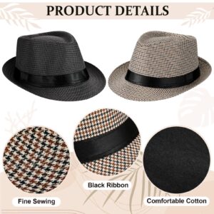 24 Pack Short Brim Straw Hats Unisex Cotton Houndstooth Trilby Hat with Black Band Seasonal Panama Sun Hat for Men Women Beach, 24 Colors