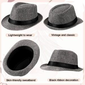 24 Pack Short Brim Straw Hats Unisex Cotton Houndstooth Trilby Hat with Black Band Seasonal Panama Sun Hat for Men Women Beach, 24 Colors