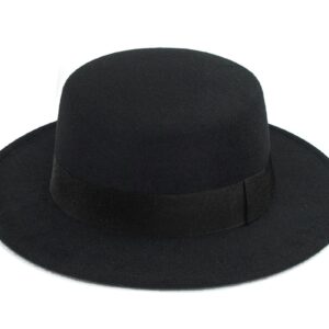 Classic Black Flat-Top Fedora Hat Wide-Brim Pork-Pie Hat Boater Hat Church Dery Cap for Women Men