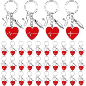 Yinkin 36 Pcs Nurse Keychains Bulk Nurses Week Gifts Keyrings with Red Heart Syringe Stethoscope Pendant Nurse Party Favors RN Thank You Gifts for Women Nurse Day Graduation Students