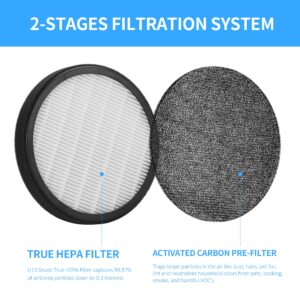 Breabetter 4-Pack Halo True HEPA Replacement Filter, Compatible with Pure Enrichment PureZone Halo Purifier PEAIRDSK, 2-in-1 True HEPA Filters