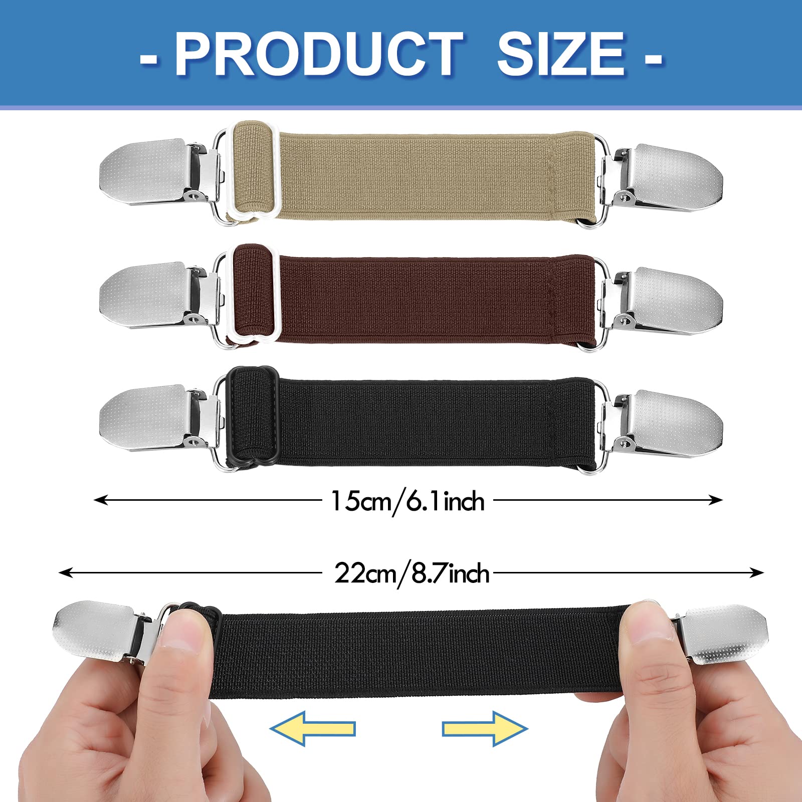 Eurzom 6 Pcs Pant Waist Tightener Waist Cinch Clip Belt Adjustable Elastic Pant Clip Women Men(Black, Brown, Dark Brown)