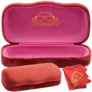 Modern Eyewear Hard Sunglasses Case | Velvet Protective Hard Glasses Case for Men and Women with Cleaning Cloth | Large Red