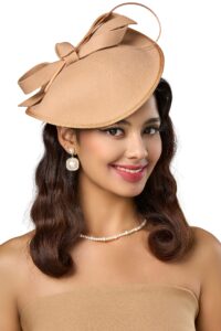 babeyond derby hats for women – kentucky fascinators tea party hats headband felt large fascinator for wedding camel