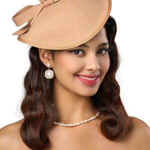 BABEYOND Derby Hats for Women – Kentucky Fascinators Tea Party Hats Headband Felt Large Fascinator for Wedding Camel