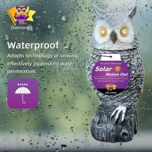 Owlsome Solar Snowy Owl with Flashing Eyes, Rotating Head, Hooting, Motion Detector and Silent Mode, Plastic Owl Garden Sculpture, Garden Decoration