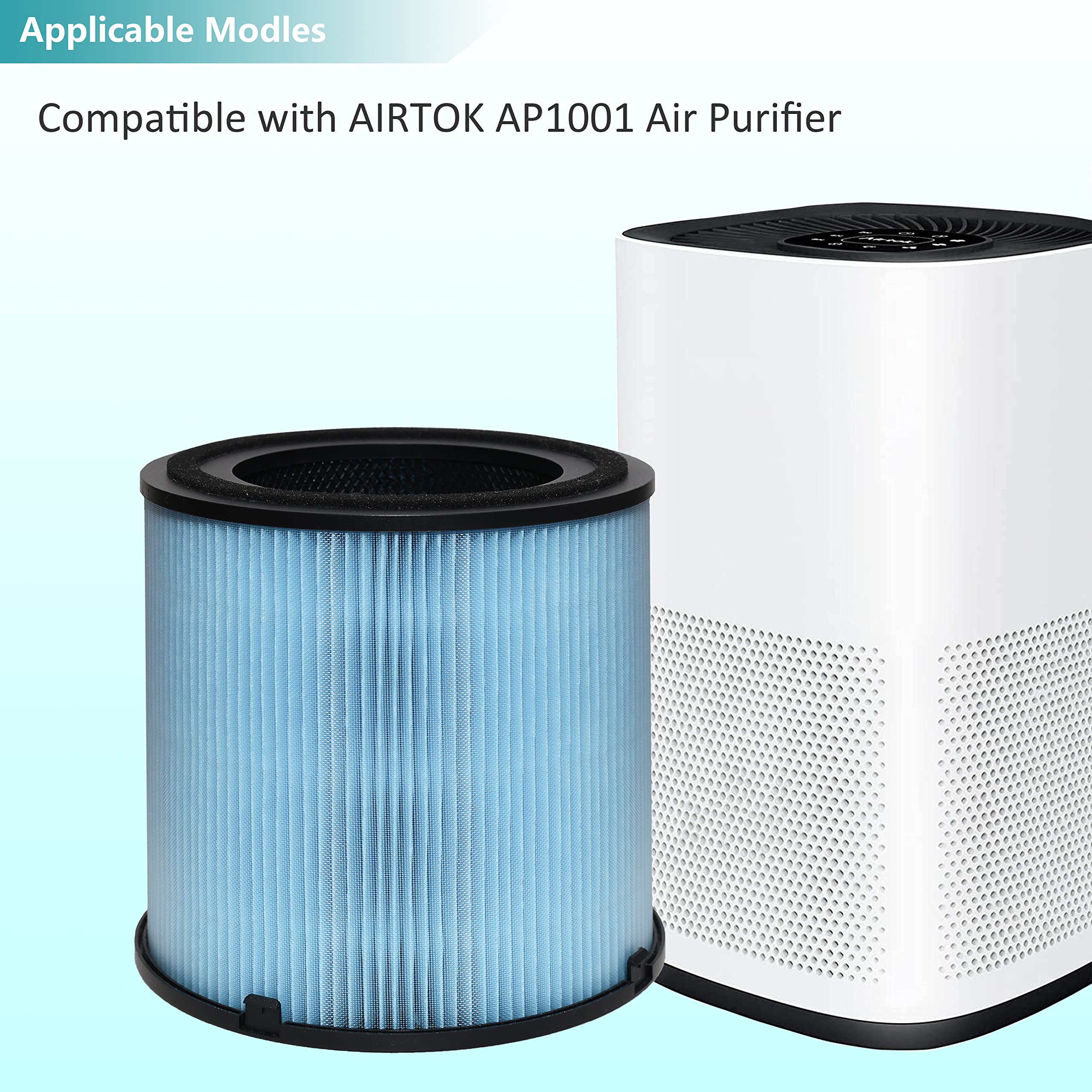 Air Purifier AP1001 Replacement Filter, Compatible with AIRTOK AP1001 Air Purifier, Part # AP1001-RF, 5-Layer Purification System, H13 True HEPA Filter, 2-Pack