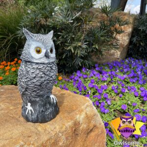 Owlsome Solar Snowy Owl with Flashing Eyes, Rotating Head, Hooting, Motion Detector and Silent Mode, Plastic Owl Garden Sculpture, Garden Decoration