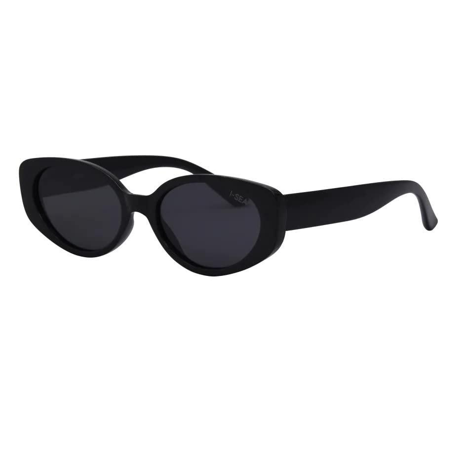 I-SEA Women's Marley Polarized Sunglasses, Mini Oval, Cat Eye, Trendy, Scratch-Resistant, Black Frame, Smoke Lens