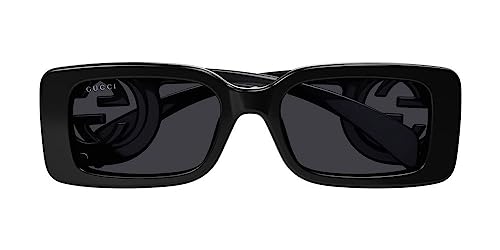 Gucci Women's Chaise Lounge Narrow Rectangular Sunglasses, Black-Black-Grey, One Size