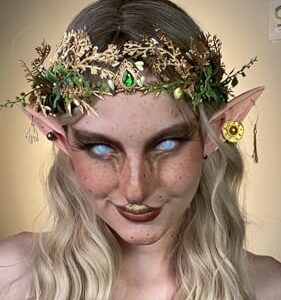 MOSTORY Handmade Woodland Fairy Crown Elf Forest Headpiece Medieval Leaf Circlet for Men Prince Adult God Cosplay Renaissance Halloween Wedding Gold Green