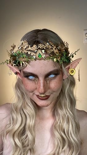 MOSTORY Handmade Woodland Fairy Crown Elf Forest Headpiece Medieval Leaf Circlet for Men Prince Adult God Cosplay Renaissance Halloween Wedding Gold Green