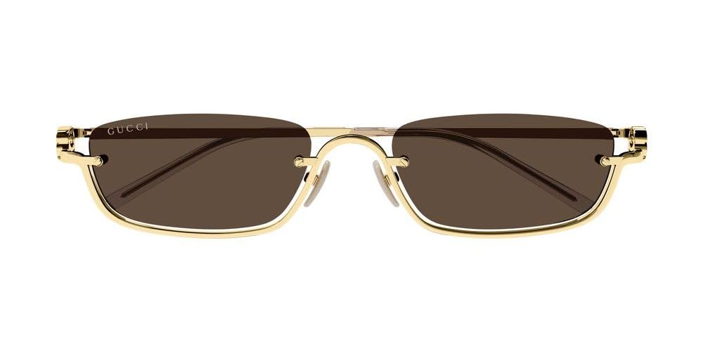 Gucci GG Upside Down Super Narrow Sunglasses, Gold-Gold-Brown, One Size