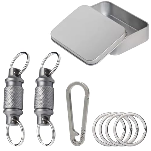 Titanium Quick Release Keychain, Detachable Key Ring Quick Release, Quick Disconnect Keychain, Key Chain Quick Release for Men and Women, Heavy Duty Detachable Keychain with 4 Key Rings, 1 Carabiner