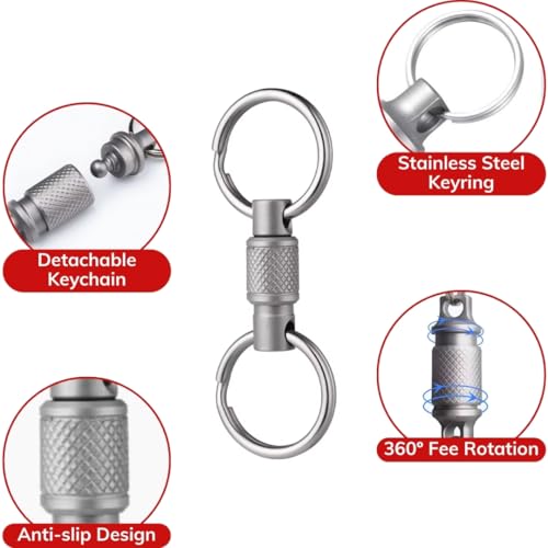 Titanium Quick Release Keychain, Detachable Key Ring Quick Release, Quick Disconnect Keychain, Key Chain Quick Release for Men and Women, Heavy Duty Detachable Keychain with 4 Key Rings, 1 Carabiner