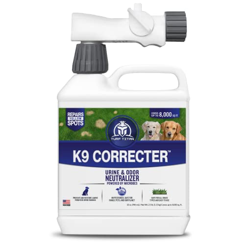 Turf Titan K9 Correcter w/Hose End– Dog Urine Neutralizer for Lawn (32 oz) – Urine Neutralizer For Dogs to Revive your Lawn – Lawn Care Solution for Green, Odor-Free Lawn – Covers Up to 8,000 Sq Ft