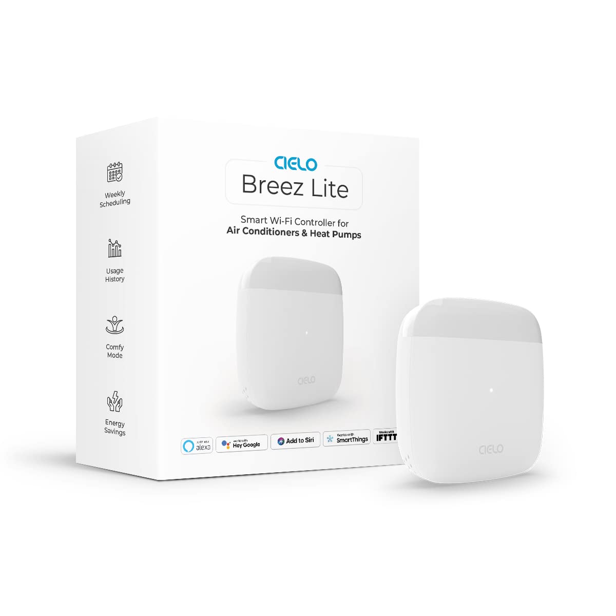 Breez Lite | Smart AC Controller for Mini-Split, Window & Portable Air Conditioners & Heat Pumps | Free App, No Subscriptions | Alexa, Google, Siri Shortcuts, SmartThings, IFTTT (White)