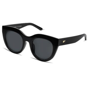 vanlinker trendy big chunky polarized round cat eye sunglasses for women retro oversized sunnies black