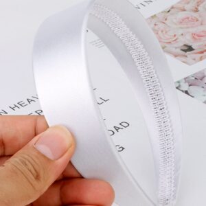 Wecoe White Headband 1.6 Inch Wide Silk Satin Headband Women Non Slip Fashion Plain Head Band Solid Hair Band DIY Holiday Hair Accessories for Women Girls Diademas Para Mujer Gifts