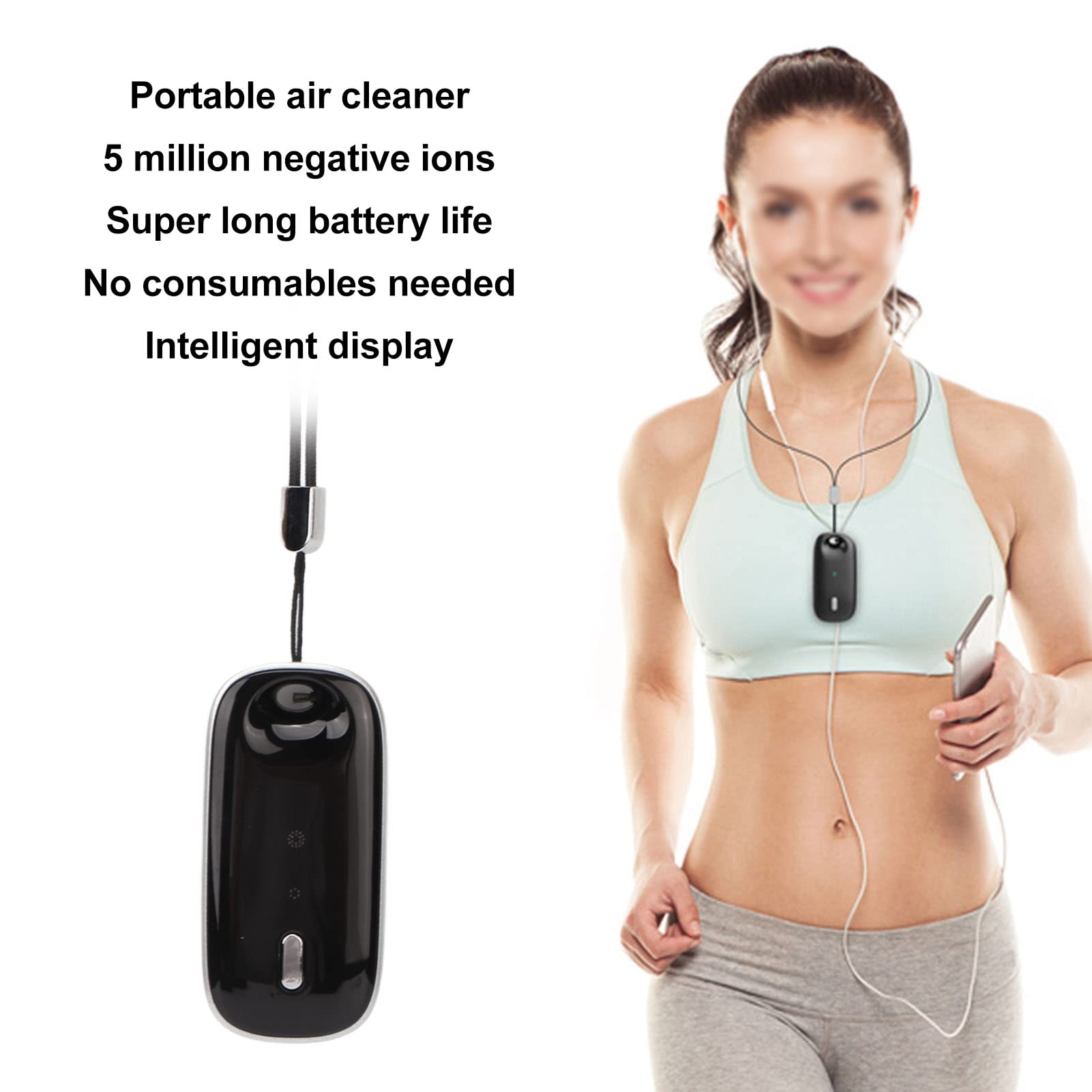 Portable Air Purifier Necklace, Wearable Negative Ionizer Air Cleaner Ultra Quiet Hanging Neck, Multifunctional Portable Air Freshener for Travel Party Kids Pet (Silver)