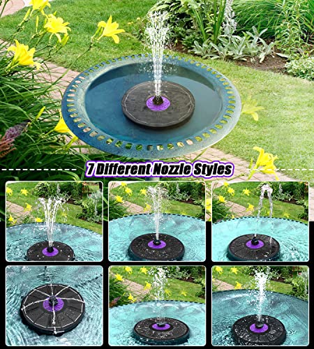 SZMP Solar Fountain 3.5W Bird Bath Fountains with Flower 2024 Upgraded Glass Panel, Solar Powered Water Fountain with 7 Nozzle & 4 Fixer, Solar Fountain Pump for Bird Bath, Garden, Pond, Pool (Black)