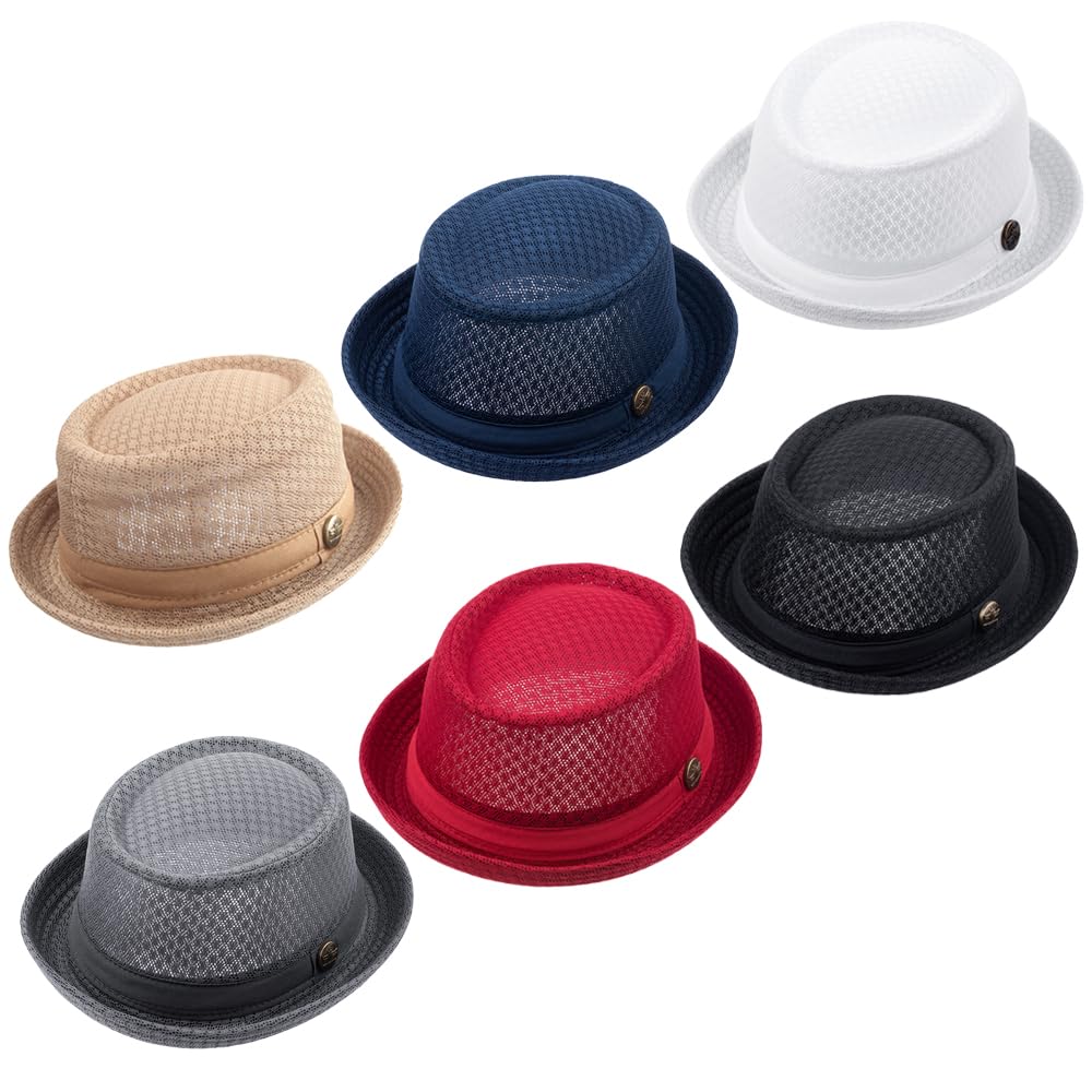 6Pcs Summer Beach Party Fedora Cap Boater Porkpie Breaking Bad Flat Hat for Men Women