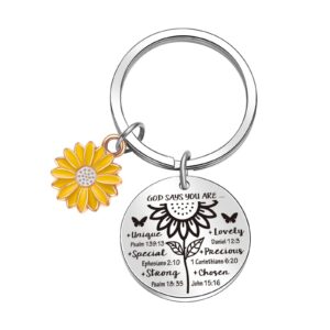 ORZOESD Religious Keyring Christian Gifts For Woman Sunflower Lover Gift Religious Baptism Jewelry, Religious Keychain, Standard